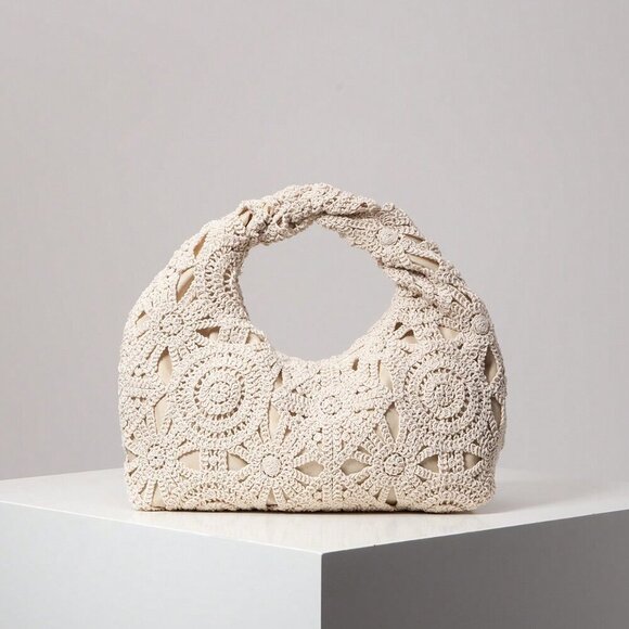 Apricot Boho Women's Hollow Floral Woven Bag - Picture 1 of 8